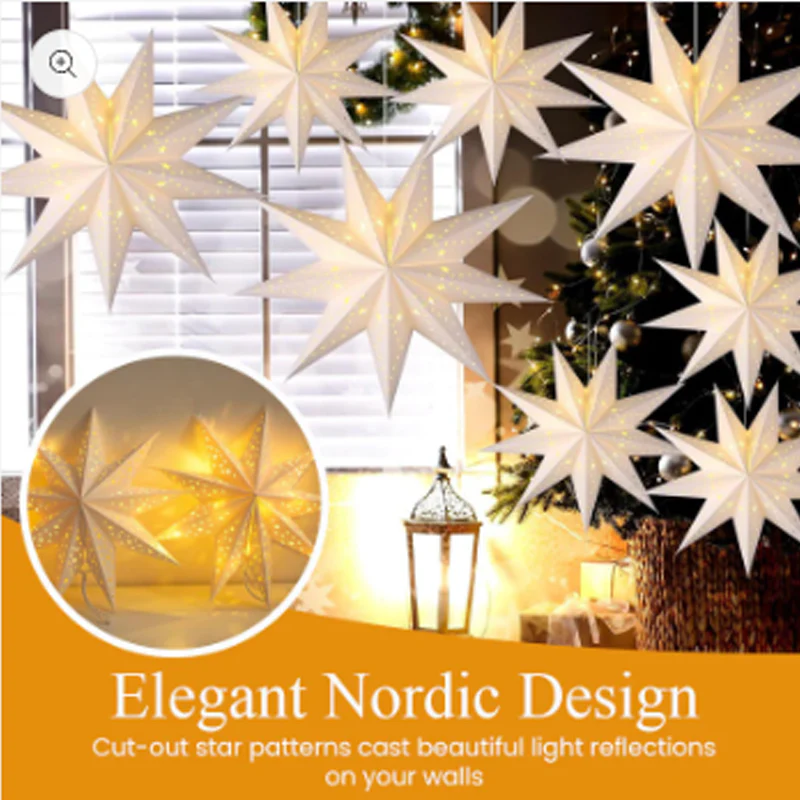 📢📢60% DE RÉDUCTION !!! 🎅Lanterne 3D en forme d'étoile à suspendre pour Noël avec lumières - Image 7