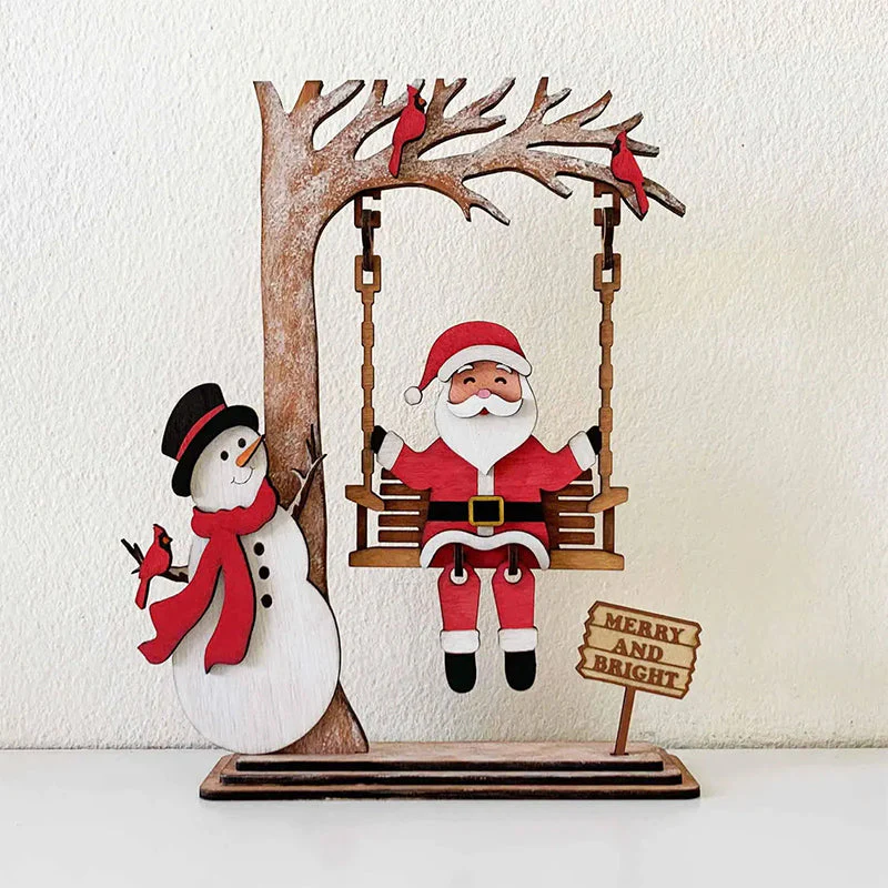 📢📢60 % de réduction !!!✨Décoration de table 3D en bois représentant le Père Noël sur une balançoire
