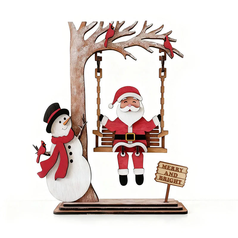 📢📢60 % de réduction !!!✨Décoration de table 3D en bois représentant le Père Noël sur une balançoire - Image 2