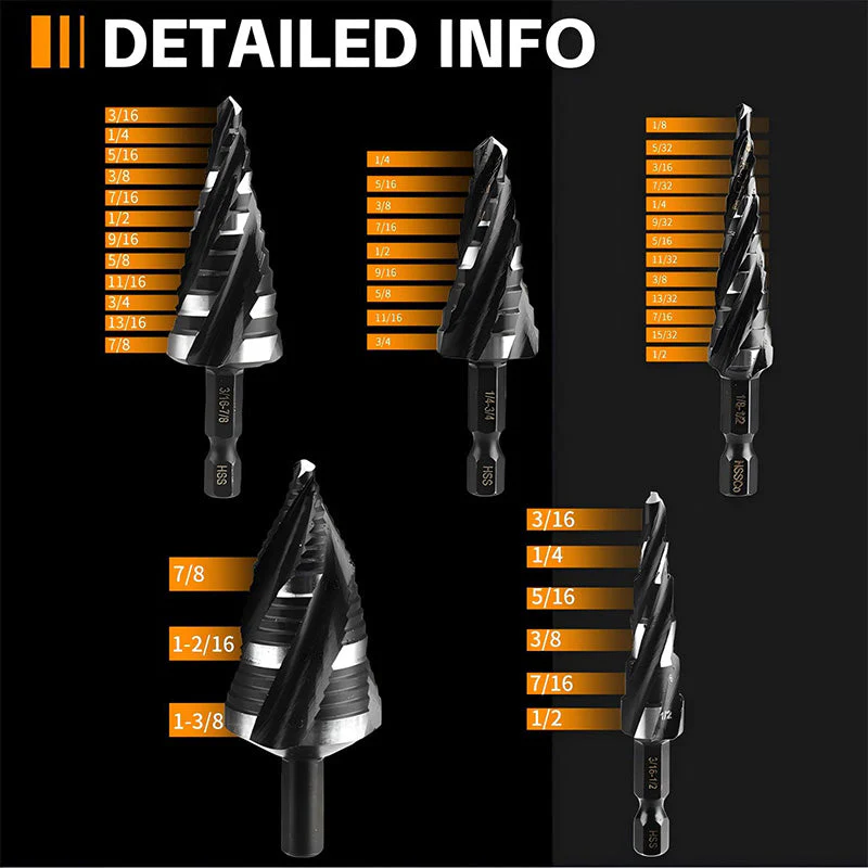 📢📢60 % de réduction !! ⏰Jeu de 5 forets étagés HSS pour métal - Image 2
