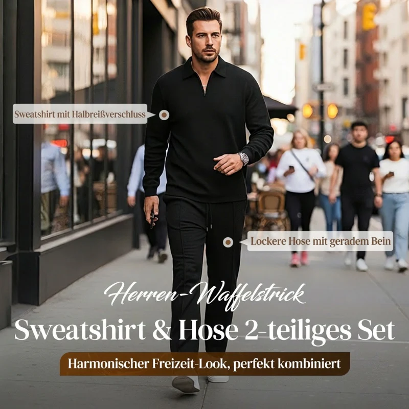 📢📢60 % de réduction !! ⏰Ensemble sweat-shirt en maille gaufrée et pantalon droit pour homme
