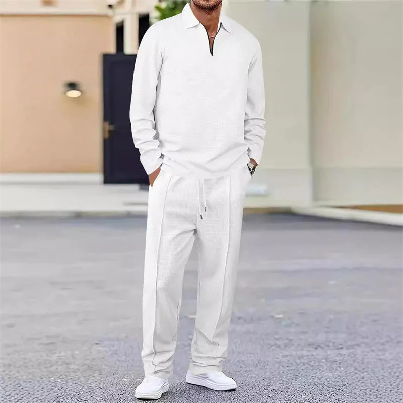 📢📢60 % de réduction !! ⏰Ensemble sweat-shirt en maille gaufrée et pantalon droit pour homme - Image 12