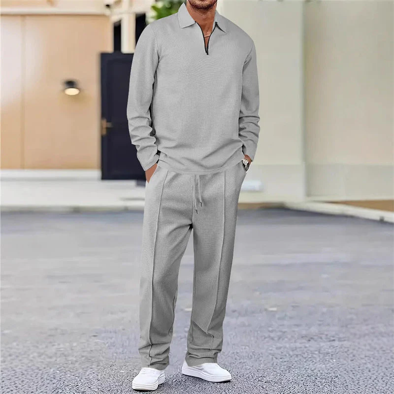 📢📢60 % de réduction !! ⏰Ensemble sweat-shirt en maille gaufrée et pantalon droit pour homme - Image 13