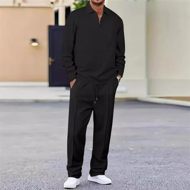 📢📢60 % de réduction !! ⏰Ensemble sweat-shirt en maille gaufrée et pantalon droit pour homme - Image 14
