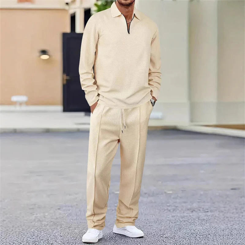 📢📢60 % de réduction !! ⏰Ensemble sweat-shirt en maille gaufrée et pantalon droit pour homme - Image 15