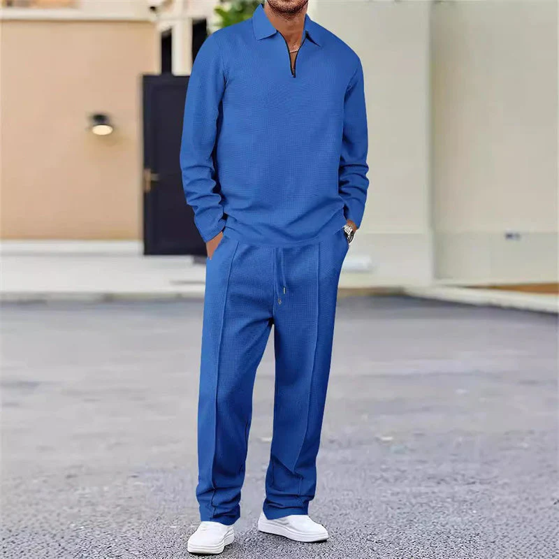 📢📢60 % de réduction !! ⏰Ensemble sweat-shirt en maille gaufrée et pantalon droit pour homme - Image 16