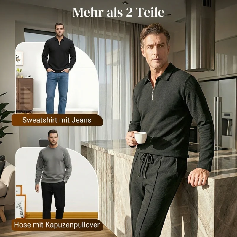 📢📢60 % de réduction !! ⏰Ensemble sweat-shirt en maille gaufrée et pantalon droit pour homme - Image 3