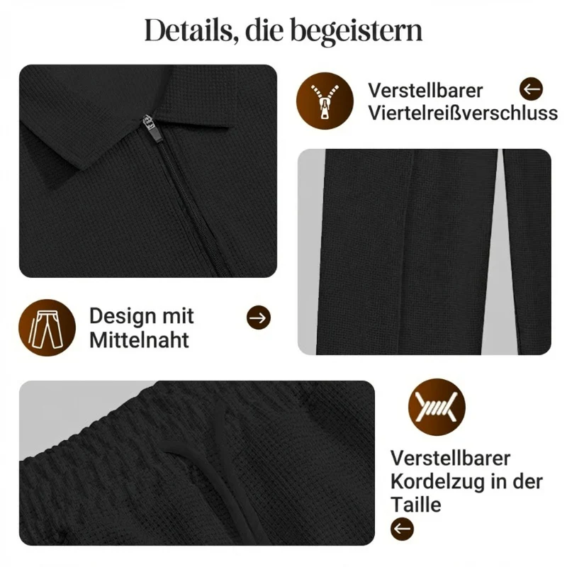 📢📢60 % de réduction !! ⏰Ensemble sweat-shirt en maille gaufrée et pantalon droit pour homme - Image 5