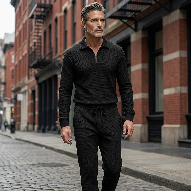 📢📢60 % de réduction !! ⏰Ensemble sweat-shirt en maille gaufrée et pantalon droit pour homme - Image 7