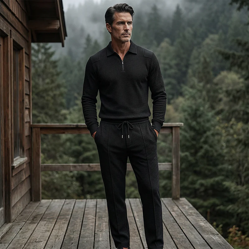 📢📢60 % de réduction !! ⏰Ensemble sweat-shirt en maille gaufrée et pantalon droit pour homme - Image 8