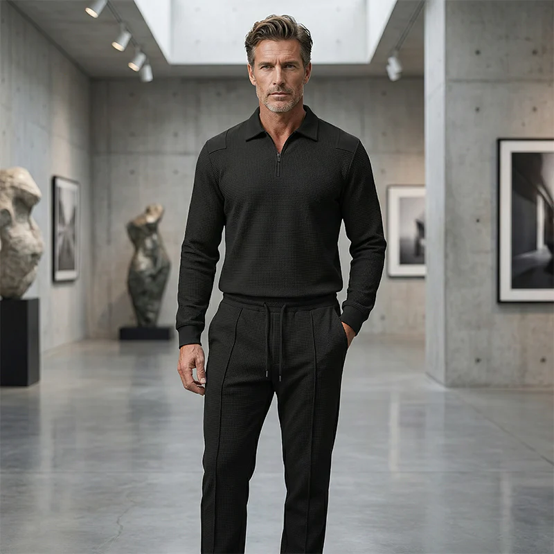 📢📢60 % de réduction !! ⏰Ensemble sweat-shirt en maille gaufrée et pantalon droit pour homme - Image 9