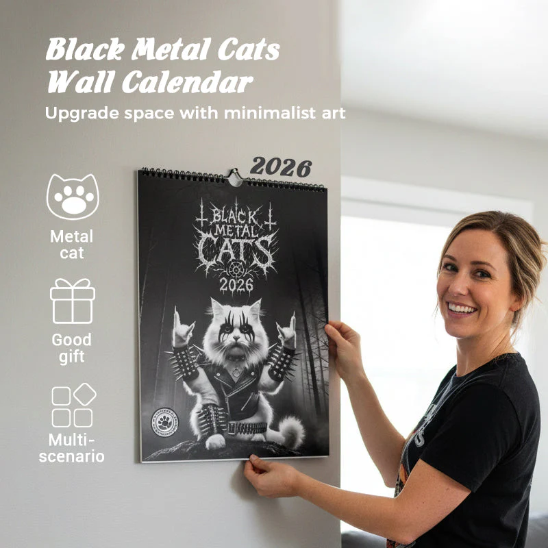 Calendrier Chat en Métal Noir 2026