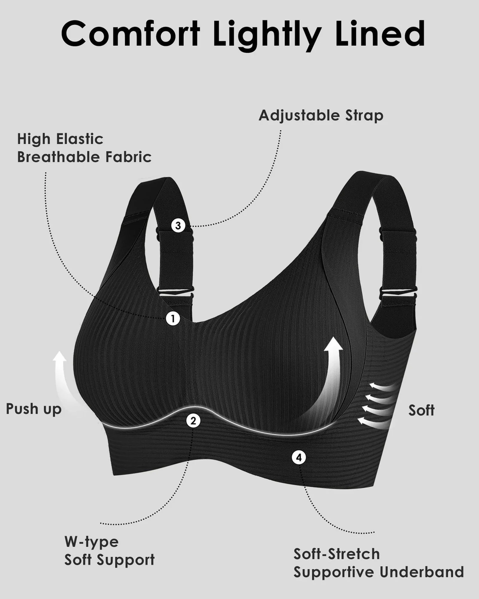 📢📢50 % de réduction !! ⏰Soutien-gorge push-up côtelé pour femmes, réglable et sans fil - Image 11