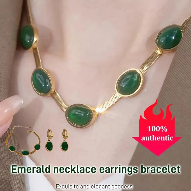 📿50 % de réduction💍Collier Emeraude Boucles d'oreilles Bracelet