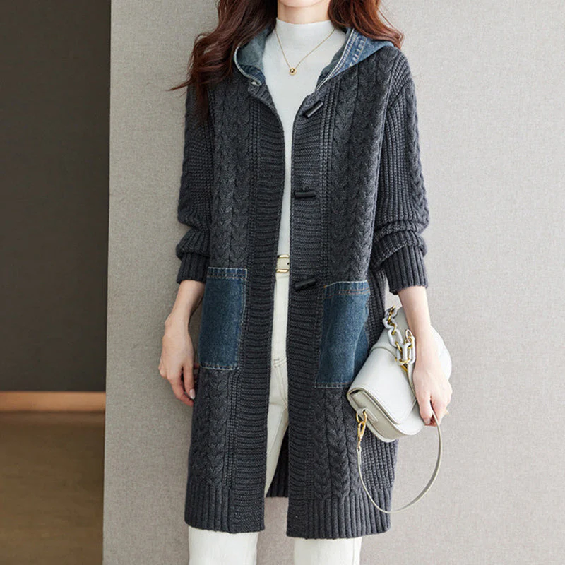 Button Detail Patchwork Knit Sweater Coat - Image 5