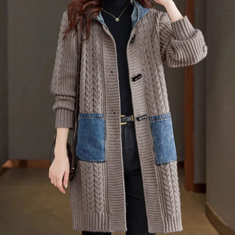 Button Detail Patchwork Knit Sweater Coat - Image 6