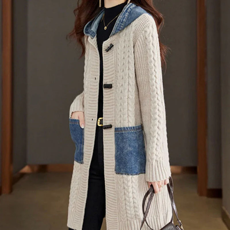 Button Detail Patchwork Knit Sweater Coat - Image 7
