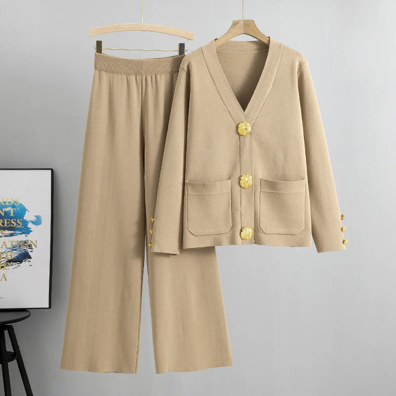 👚👖 Ensemble Femme 2 Pièces Luxe – Boutons Métalliques, Pantalon Large & Viscose Douce ✨ Un Confort Quotidien et Élégant ! - Image 3