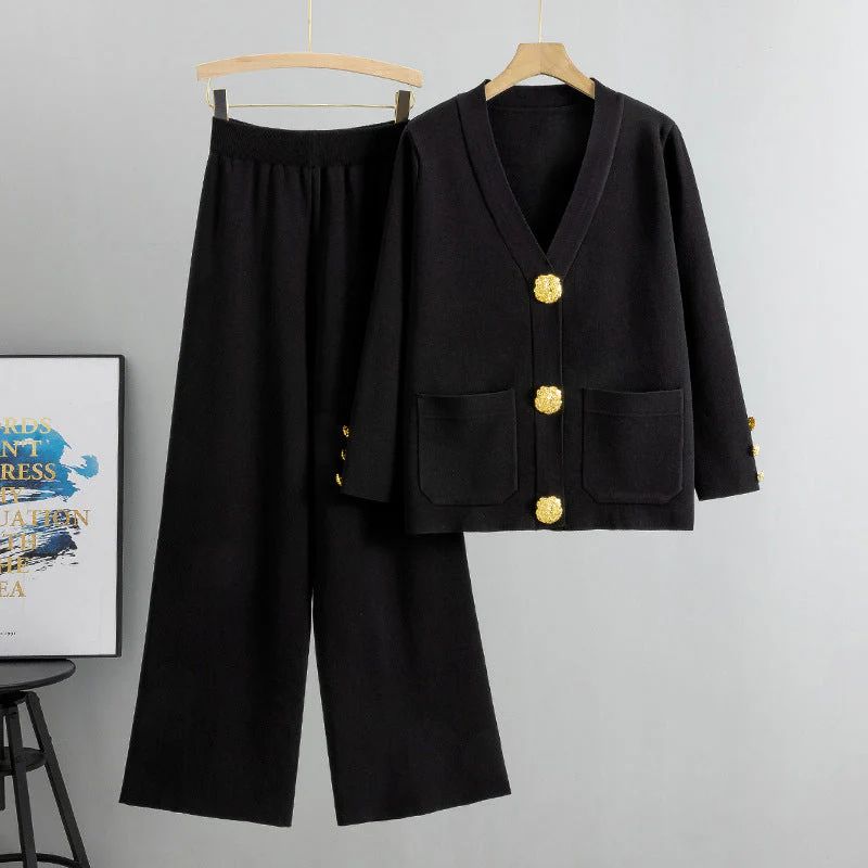 👚👖 Ensemble Femme 2 Pièces Luxe – Boutons Métalliques, Pantalon Large & Viscose Douce ✨ Un Confort Quotidien et Élégant ! - Image 9