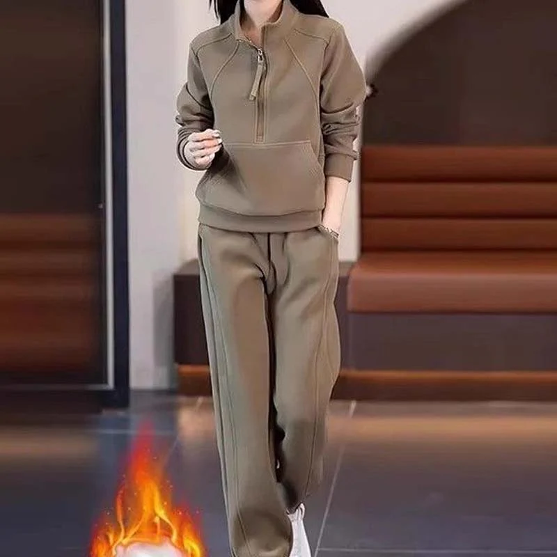 🧥👖Ensemble de 2 pièces : Sweat à capuche à demi fermeture éclair & Pantalon (style décontracté) 📢📢3 dernières heures : Grande vente⏰⏰ - Image 2