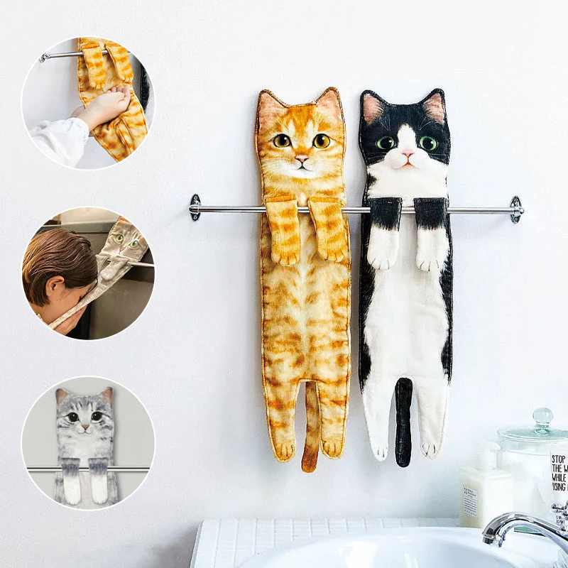 🎁DERNIER JOUR DE SOLDES 50% DE RÉDUCTION✨😺Serviette à main mignonne avec motif chat🐾 - Image 3
