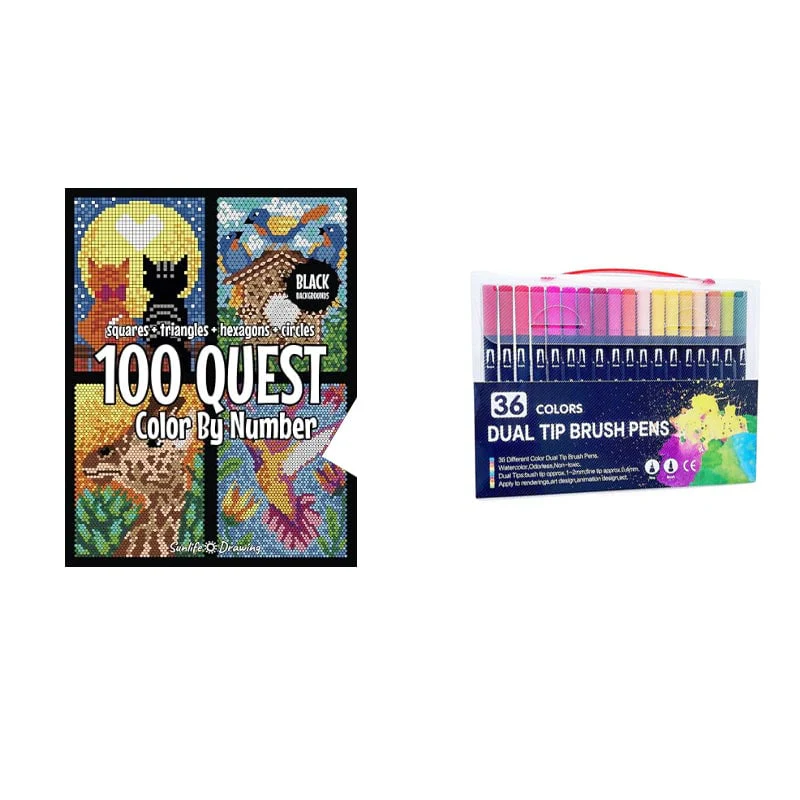📢📢55 % DE RÉDUCTION !!! ✨ Livre de coloriage par numéro– sur fond noir, incluant des feutres aquarelle double pointe et une boîte de rangement ! - Image 21