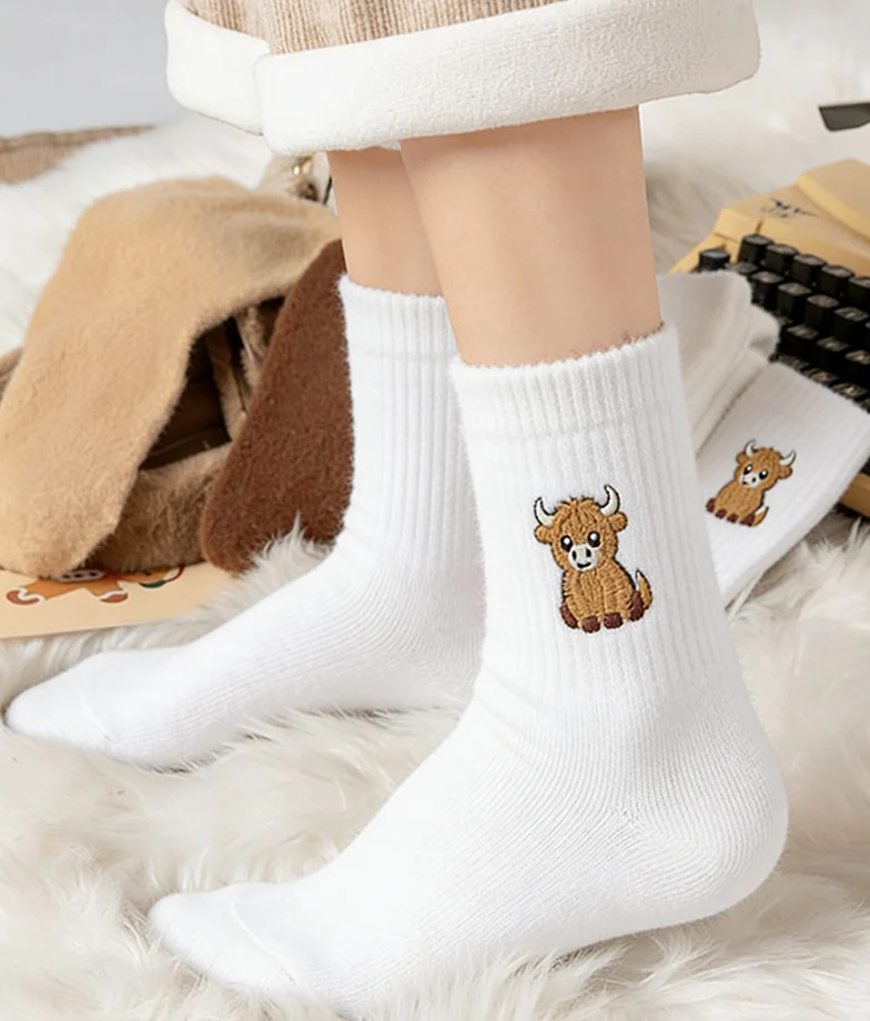 🔥Chaussettes douillettes brodées pour femmes avec motif de vache des Highlands - Image 10