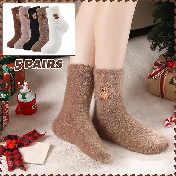 🔥Chaussettes douillettes brodées pour femmes avec motif de vache des Highlands - Image 5