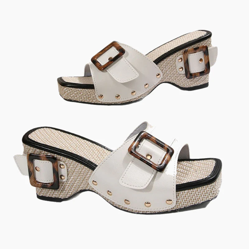 🔥Dernier jour 66% de réduction 🔥Sandales à talons compensés pour femmes avec lanières cloutées - Image 9