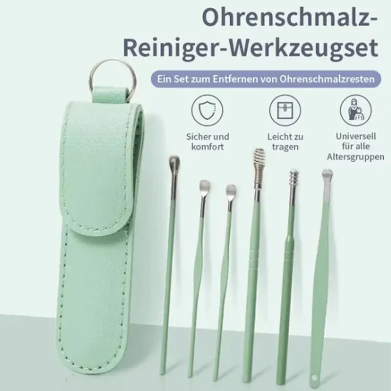 🎁 Remise limitée de 50% 🚀 Portable spirale en acier inoxydable earspoon Set de 6 pièces outil de prélèvement d'oreille