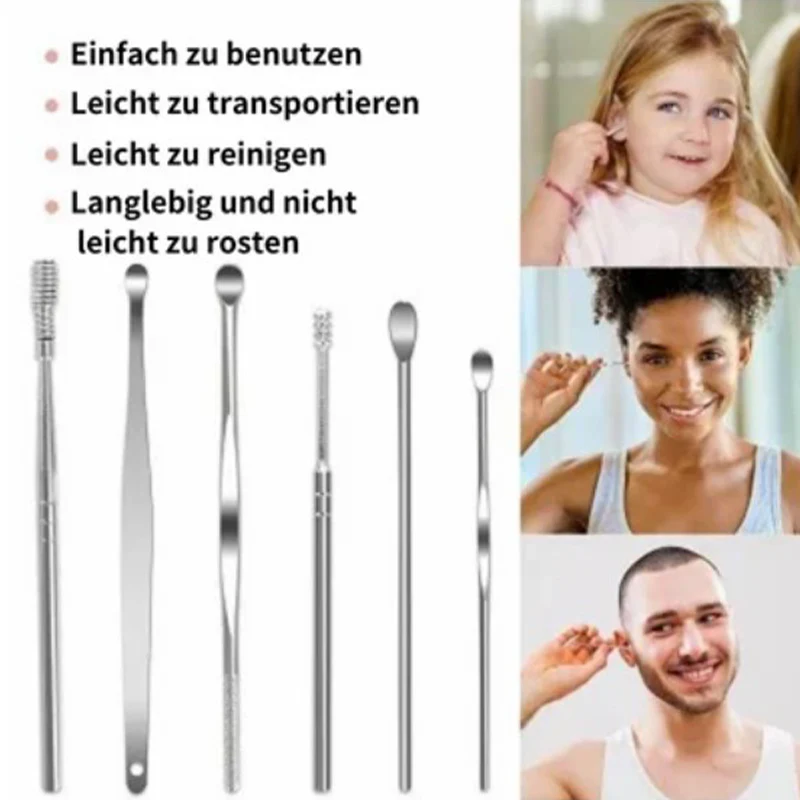 🎁 Remise limitée de 50% 🚀 Portable spirale en acier inoxydable earspoon Set de 6 pièces outil de prélèvement d'oreille - Image 5