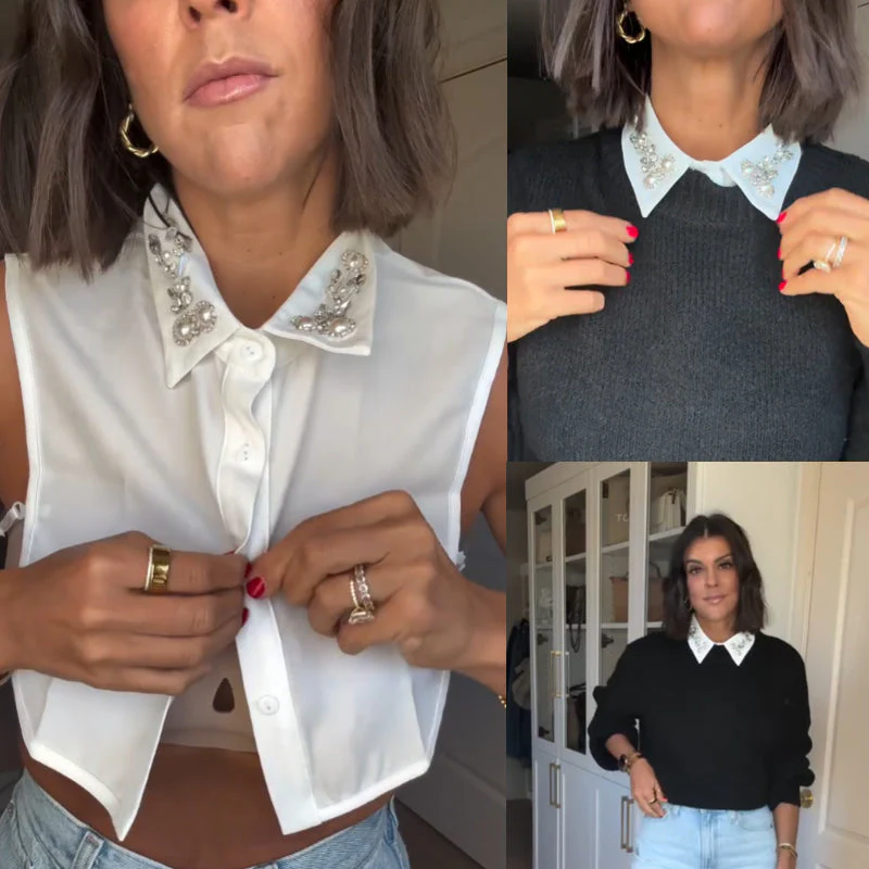 📢📢60 % de réduction !!!✨Élégant faux col en fausses perles et strass - Image 2