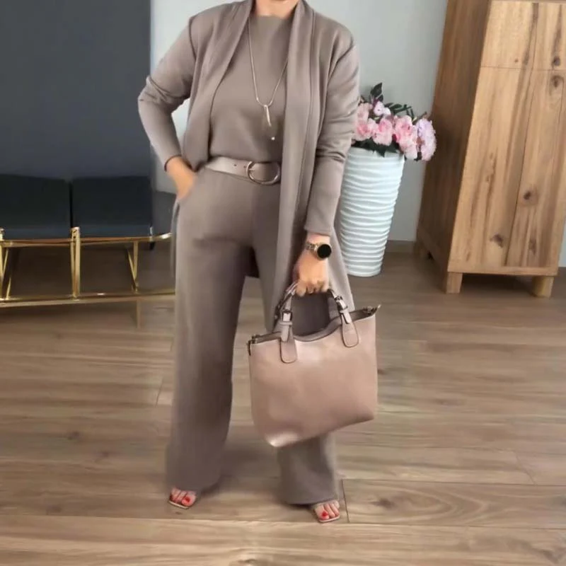 👗 60% DE RÉDUCTION ! 🍂 Ensemble 3 Pièces Élégant - Cardigan Long et Tenue de Bureau, Confort Doux et Style Polyvalent 💼📦 - Image 2