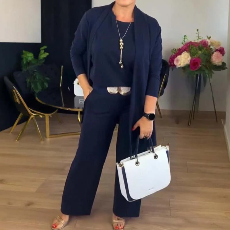 👗 60% DE RÉDUCTION ! 🍂 Ensemble 3 Pièces Élégant - Cardigan Long et Tenue de Bureau, Confort Doux et Style Polyvalent 💼📦 - Image 3