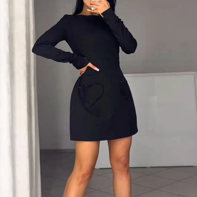 Elegant Round Neck Slim Fit Mini Dress - Image 2