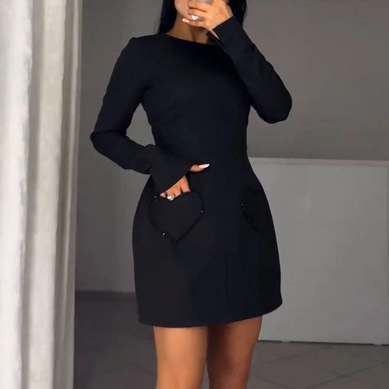 Elegant Round Neck Slim Fit Mini Dress - Image 3