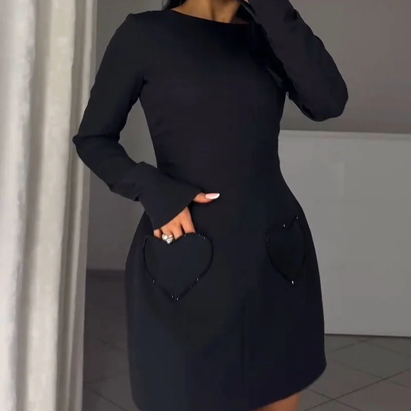 Elegant Round Neck Slim Fit Mini Dress - Image 4