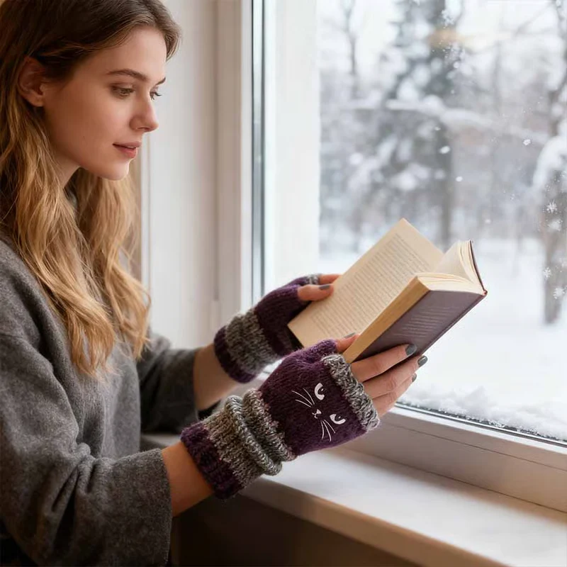 🎁 Promotion du dernier jour 49 % DE RÉDUCTION 🐱 Gants tricotés pour femmes avec motif chat — Pour des mains au chaud et des doigts libres 🧶 - Image 4
