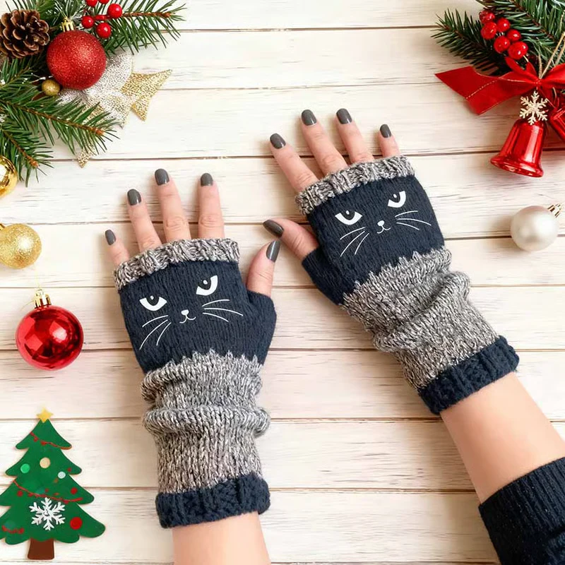 🎁 Promotion du dernier jour 49 % DE RÉDUCTION 🐱 Gants tricotés pour femmes avec motif chat — Pour des mains au chaud et des doigts libres 🧶 - Image 6