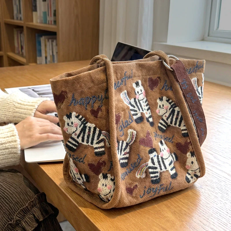 📢📢50 % de réduction !! ⏰Sac fourre-tout en toile brodé zèbre - Image 10