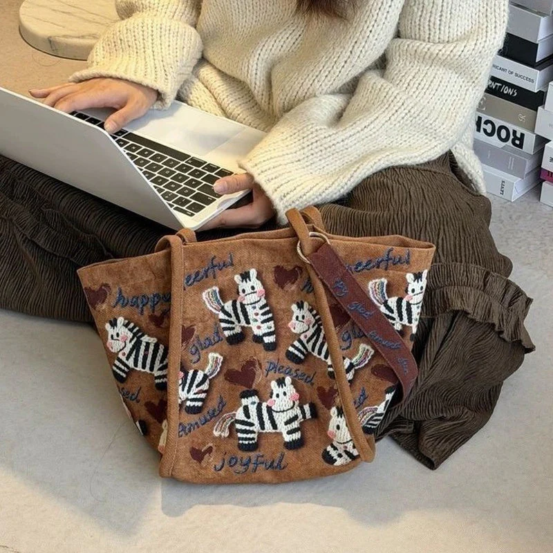 📢📢50 % de réduction !! ⏰Sac fourre-tout en toile brodé zèbre - Image 12