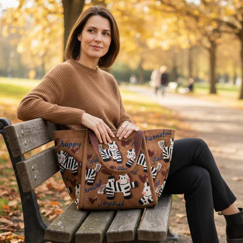 📢📢50 % de réduction !! ⏰Sac fourre-tout en toile brodé zèbre - Image 7