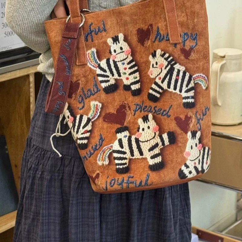 📢📢50 % de réduction !! ⏰Sac fourre-tout en toile brodé zèbre - Image 8