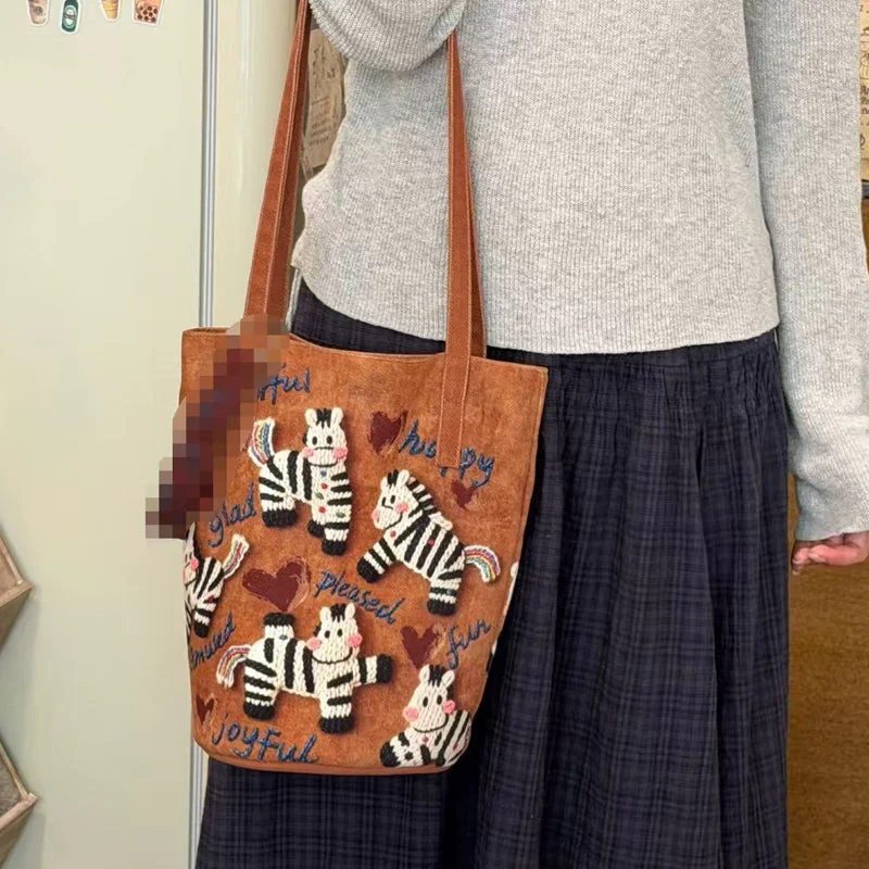 📢📢50 % de réduction !! ⏰Sac fourre-tout en toile brodé zèbre - Image 9