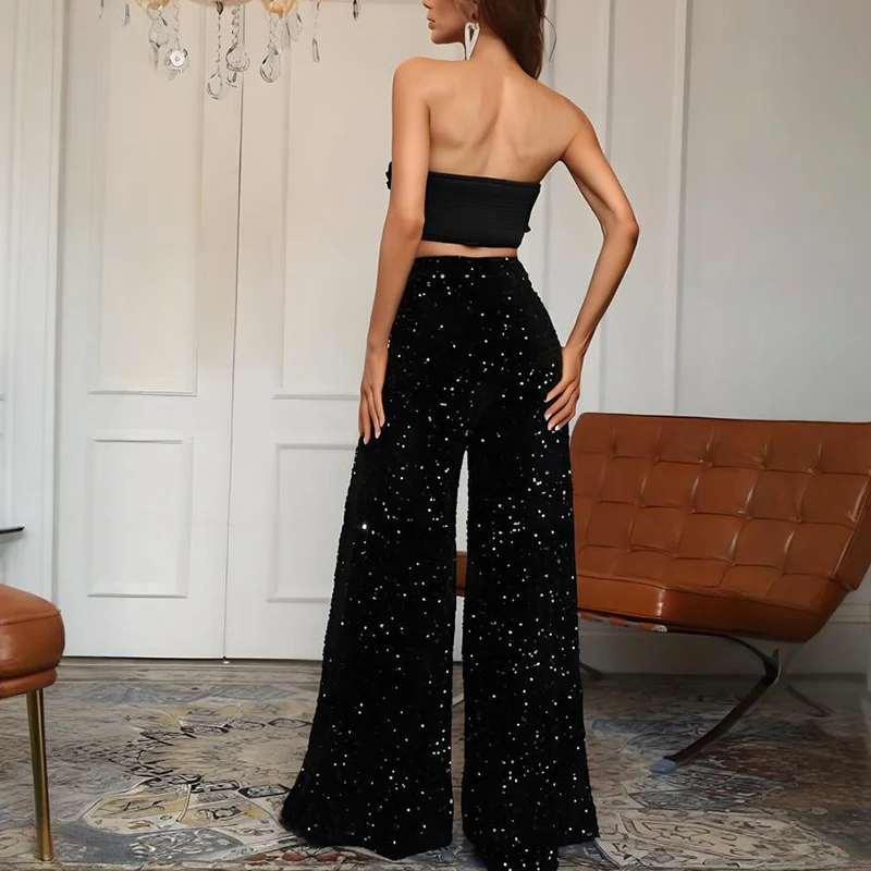 📢📢60 % de réduction !!! 🎅 Pantalon Large à Paillettes pour Femme – Taille Élastique, Brillant & Confortable pour Soirées ✨👖📦 - Image 10