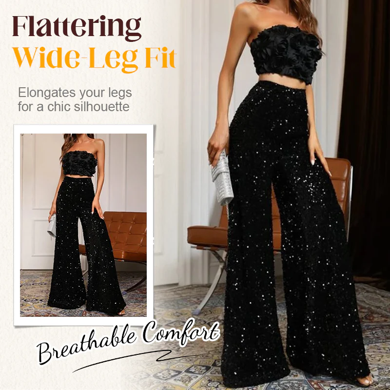 📢📢60 % de réduction !!! 🎅 Pantalon Large à Paillettes pour Femme – Taille Élastique, Brillant & Confortable pour Soirées ✨👖📦 - Image 7
