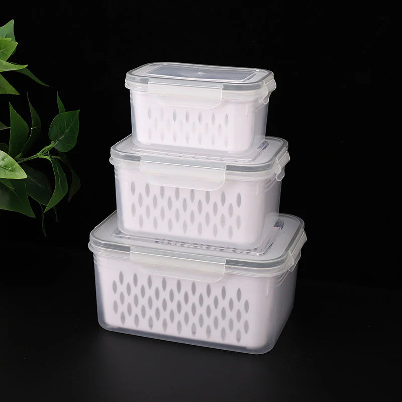 🏡⚡ Vente Flash 50% de réduction 🍇 Set de conteneur de stockage de fruits 3PCS pour réfrigérateur avec colander amovible - Image 10