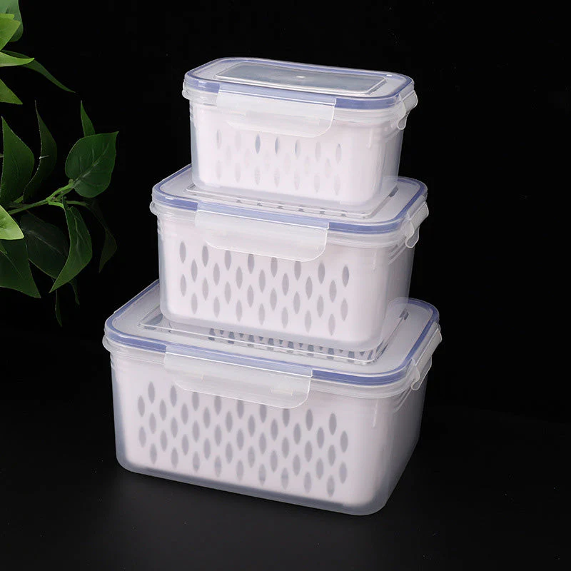 🏡⚡ Vente Flash 50% de réduction 🍇 Set de conteneur de stockage de fruits 3PCS pour réfrigérateur avec colander amovible - Image 11
