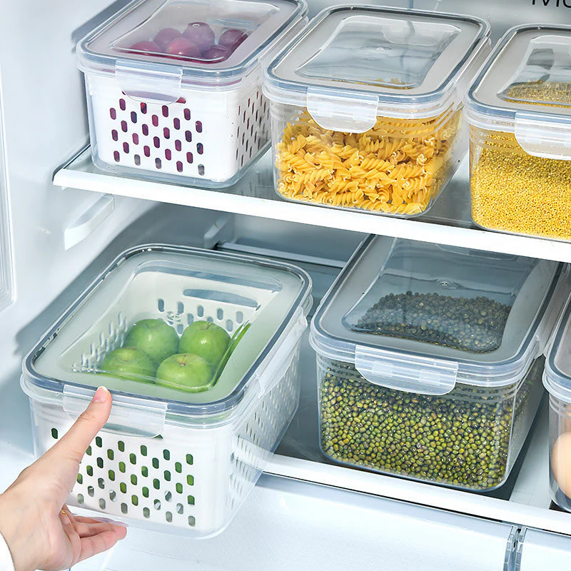 🏡⚡ Vente Flash 50% de réduction 🍇 Set de conteneur de stockage de fruits 3PCS pour réfrigérateur avec colander amovible - Image 4