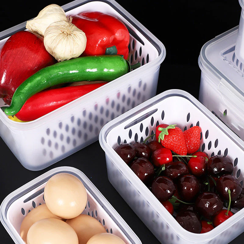 🏡⚡ Vente Flash 50% de réduction 🍇 Set de conteneur de stockage de fruits 3PCS pour réfrigérateur avec colander amovible - Image 5